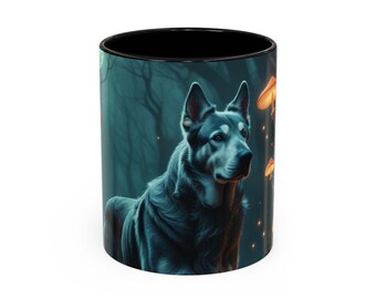 Mystical Unique Wolfhound Coffee Mug, Magical Gift for Dog Lovers, Enchanted Forest Vibe, Cozy Home Decor, Perfect for Birthdays