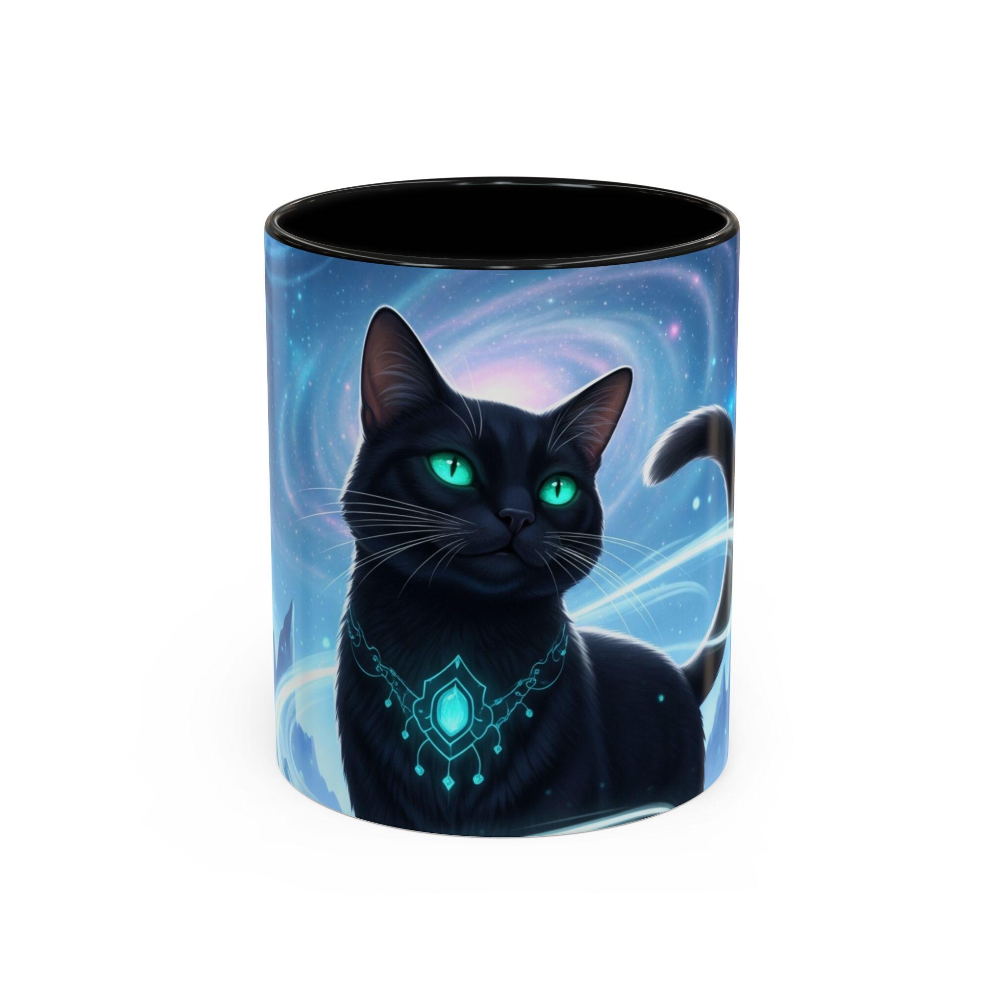 Celestial Cat Coffee Mug, Cosmic Black Cat Mug, Galaxy Cat Drinkware, Starry Night Coffee Cup, Cat Lover Gift, Unique Fantasy Mug