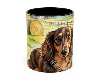 Dachschund Lover Coffee Mug, Farmhouse Accent Cup, Dachshund Mug Gift, Pet Lover&#39;s Drinkware, Country Home Decor