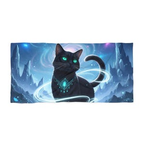 Toalla de playa Cosmic Cat: toalla con un vibrante diseño galáctico, regalo para amantes de los gatos, accesorio de playa, comodidad junto a la piscina, ambiente veraniego