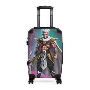 ヒロイックキャラクタースーツケース、ユニークな旅行用荷物、アニメデザインバッグ、パーソナライズされたスーツケース、旅行者に最適、漫画ファンへのギフト