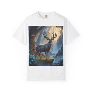 Mystical Mule Deer T-Shirt, Nature Lover&#39;s Apparel, Gift for Wildlife Enthusiasts, Unisex Casual Tee, Eco-Friendly Shirt