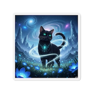 Black Cat Die-Cut Magnets | Cosmic Animal Decor, Perfect Gift for Cat Lovers, Witchy Home Accents, Fridge Magnets, Fantasy Art