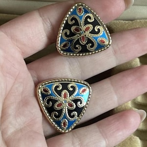 Colorful Triangle Floral Enamel Vintage Style Cloisonne Earrings
