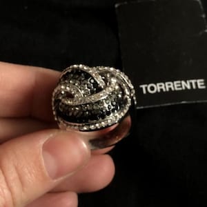 Vintage Torrente Pave Black & Clear Crystal Cocktail Ring