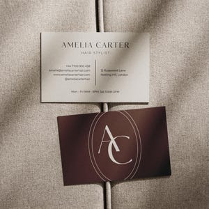 Visitenkartenvorlage für Friseure, bearbeitbare Salon-Visitenkarte für Canva, minimalistisches Beauty-Branding für Friseure Bild 13
