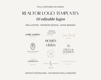 Elegante Makler-Logo-Vorlagen – 10-teiliges modernes Branding-Kit für die Immobilienbranche – Vollständig editierbares minimalistisches Logo-Bundle für Canva