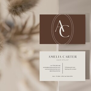 Visitenkartenvorlage für Friseure, bearbeitbare Salon-Visitenkarte für Canva, minimalistisches Beauty-Branding für Friseure Bild 6
