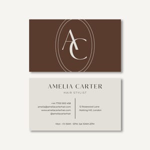 Visitenkartenvorlage für Friseure, bearbeitbare Salon-Visitenkarte für Canva, minimalistisches Beauty-Branding für Friseure Bild 2