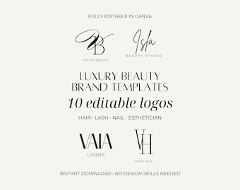 Luxuriöse Beauty-Logo-Vorlagen für Canva, 11 editierbare Logo-Sets für Salons, Wimpernstudios, Haar- und Nagelstudios, Branding-Paket für Kleinunternehmen