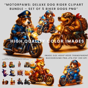 MotorPaws: Deluxe Dog Rider Clipart Bundle – Set of 6 Biker Dogs PNG