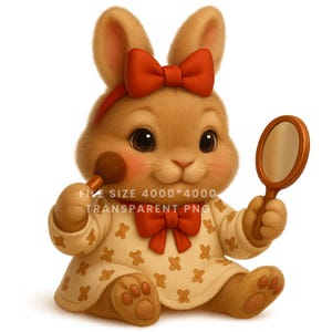 Süßes Kaninchen Make-up Zeit - Premium 3D Kaninchen Clipart (Transparente PNG)