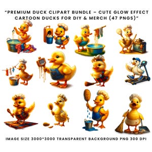 Premium Duck Clipart Bundle – Cute glowing duck cartoons for DIY and products. Size 3000*3000. 47 PNG files. Transparent.