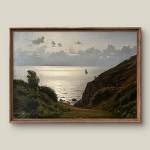 Stampa artistica digitale di paesaggio marino d&#39;epoca / Decorazione murale di paesaggi / Dipinto estetico antico stampabile / Mare al chiaro di luna / Download istantaneo di opere d&#39;arte
