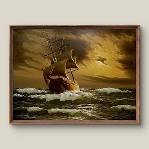 Vintage Seascape Digital Art Print | Romantic Wall Decor | Antique Aesthetic Printable Painting | Dramatic sky | Instant Download Art