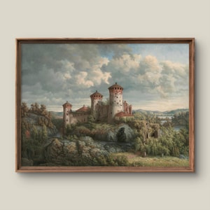 Vintage Medieval Castle | Landscape Digital Art Print | Retro Wall Decor | Antique Aesthetic Printable Painting | Instant Download Art