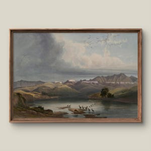 Vintage Aquarell Landschaft Digital Art Print | Retro Wand Dekor | Antikes ästhetisches druckbares Gemälde | Gebirge | Sofortiger Download Art