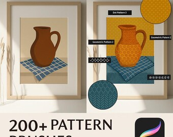 200種類以上のProcreateブラシ、Procreateスタンプ、Procreateブラシ、シェブロン、ストライプ、星ブラシ、Procreateブラシ、パターンブラシ Vol 1