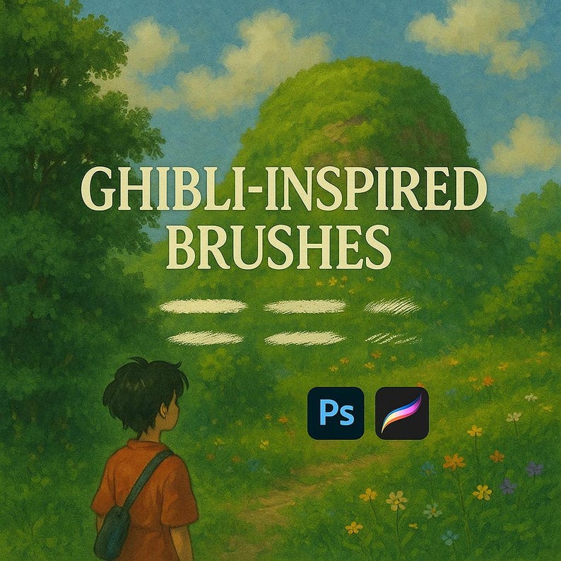Ghibli Style Brushes for Procreate | Foliage, Cloud, Water, Flowers ...
