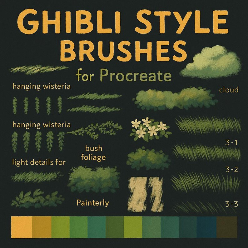 Ghibli Style Brushes for Procreate, Ghibli Nature Anime Brush Set ...