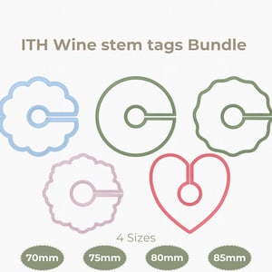 ITH Wine Stem Tags Bundle Embroidery: Party Drink Markers Machine Files| Instant Download