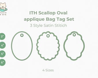 ITH Oval Applique Bag Tag Set Embroidery: 4 Sizes Key Fob Machine Files | | Instant Download