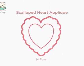 Scalloped Heart Applique Embroidery Design: 14 Sizes Valentine Machine Files | Satin Stitch| Instant Download