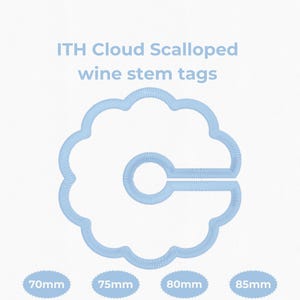 ITH Cloud Scalloped Wine Stem Tags Embroidery: Party Drink Marker Machine Files | Instant Download
