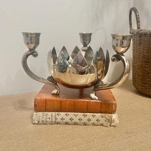 silver plated flower frog & candle holder