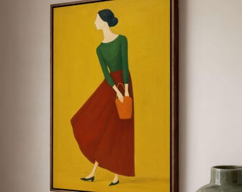 Modern Folk Art Canvas: Floating Framed Woman Portrait