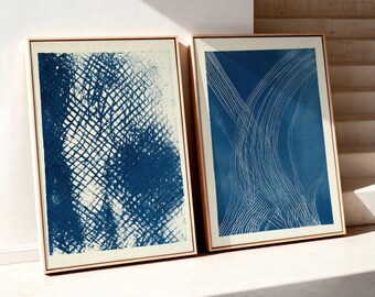 Minimalist Abstract Line and Shape Wall Art Pair: Set of 2 Framed Canvas Prints