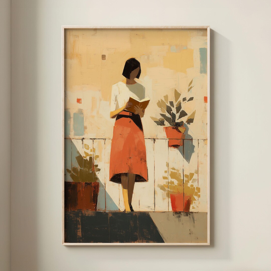 Woman Reading Abstract Oil Painting: Cream and Orange Framed Print - Etsy