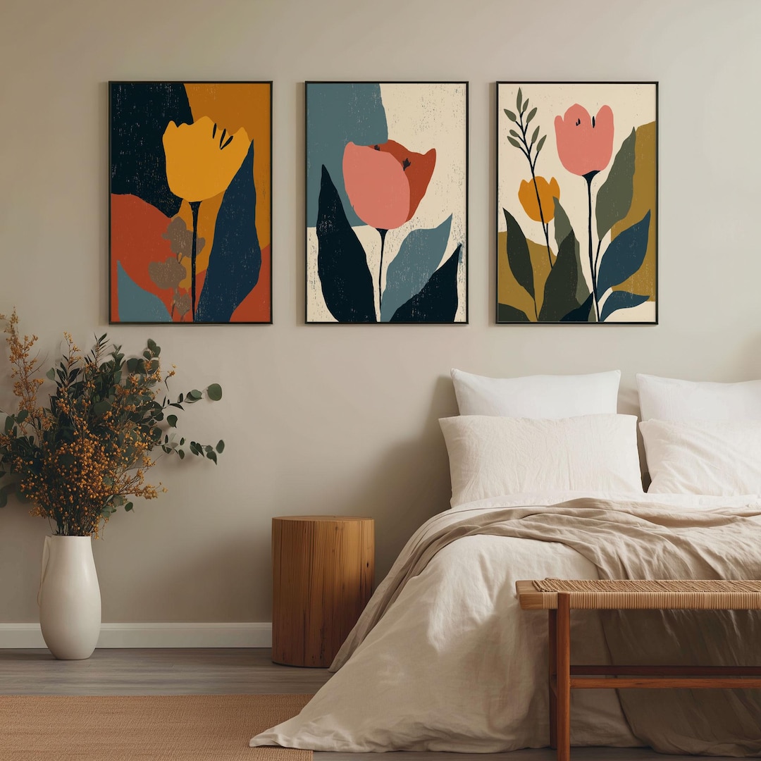 Abstract Floral Wall Art Set of 3: Mid Century Modern Tulip Prints - Etsy