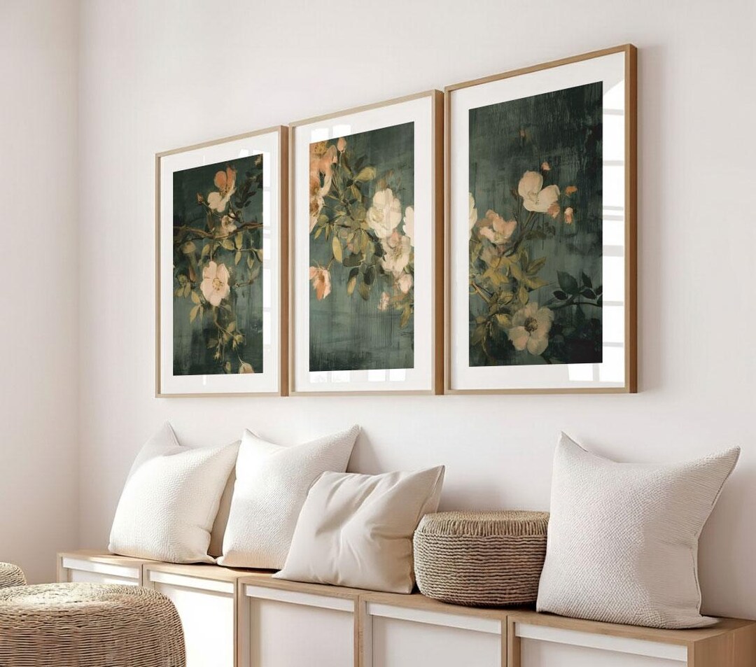 Vintage Floral Triptych Wall Art: Moody Botanical Prints Set of 3 - Etsy