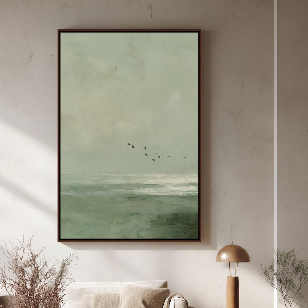 Sage Green Abstract Seascape: Floating Framed Canvas Wall Art - Etsy