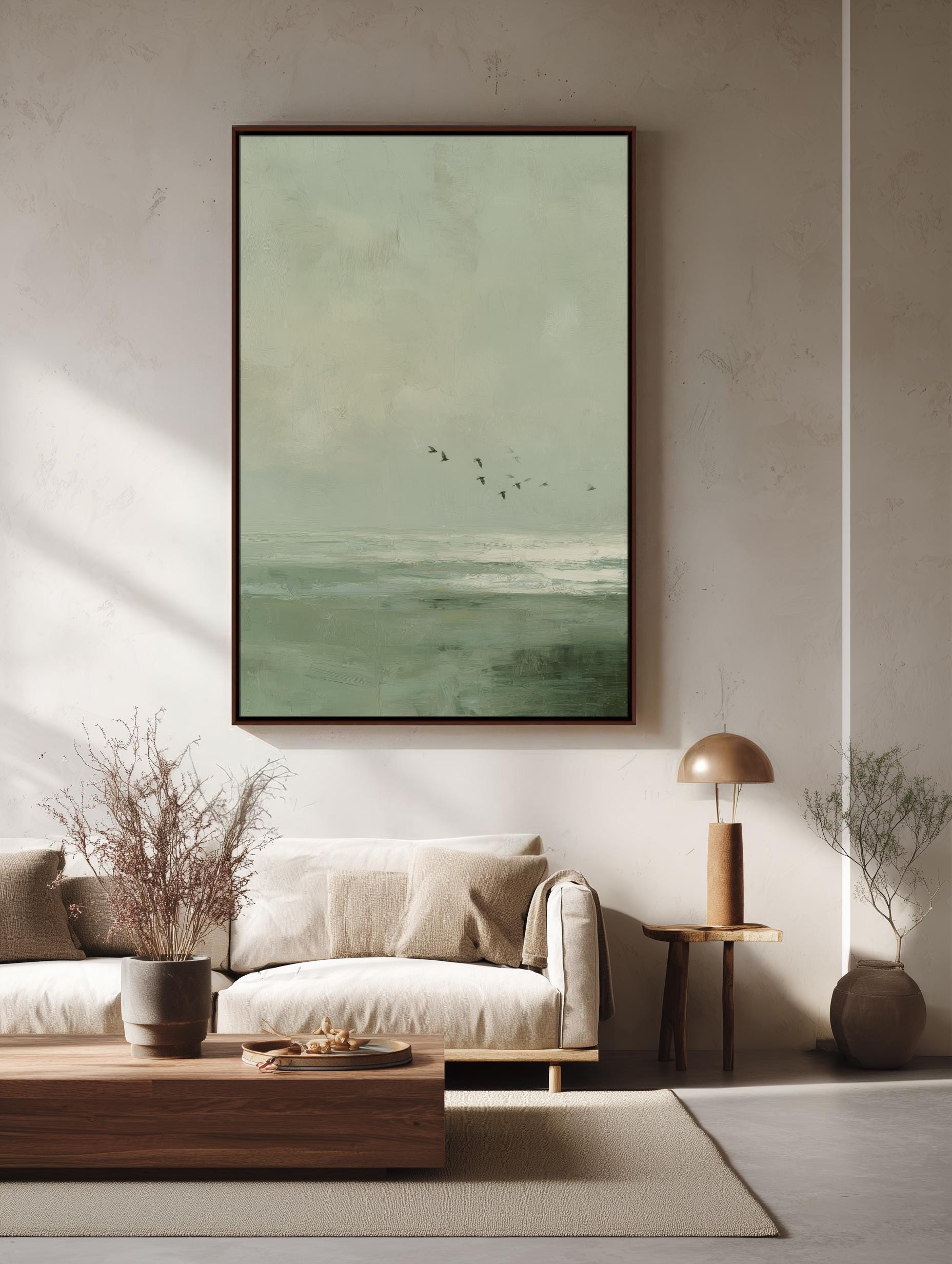 Sage Green Abstract Seascape: Floating Framed Canvas Wall Art - Etsy
