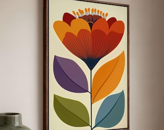 Mid Century Modern Floral Canvas: Framed Retro Scandi Wall Art