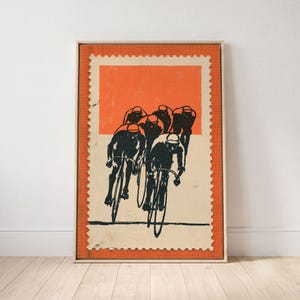 Vintage Cycling Stamp Wall Art: Framed Canvas Print