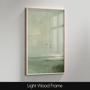 Vintage Seascape Oil Painting : Moody Sage Green Ocean Print with Birds image 13