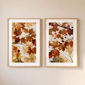 Autumn Maple Leaves Wall Art Botanical Decor: Set of 2 Framed Paper Prints