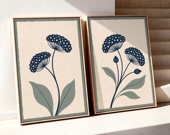 Nordic Modern Botanical Wall Art Living Room Decor: Set of 2 Framed Canvas Prints