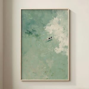 Swimmer Wall Art: Sage Green Abstract Ocean Framed Print
