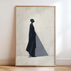 Minimalist Black Woman Portrait: Framed Impasto Art, Ebony & Cream
