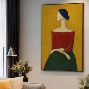 Mid Century Red and Emerald Green Woman: Framed Print