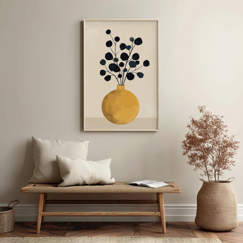 Mustard Yellow Vase Print: Mid Century Modern Botanical Wall Art - Etsy