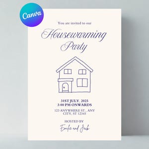 Faire-part de pendaison de crémaillère Canva, carte d'invitation minimaliste, faire part moderne, carte à imprimer