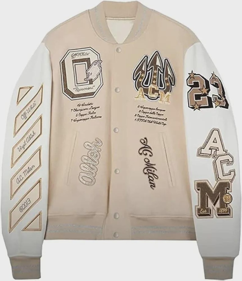 Men's AC Millan off White Varsity Jacket - AC Millan off White ...