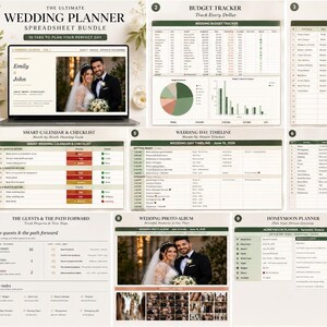 Peut inclure: Un ensemble de feuilles de calcul pour planificateur de mariage avec 10 onglets pour planifier la journée parfaite. Comprend un suivi budgétaire, un gestionnaire de liste d'invités, un calendrier intelligent, une chronologie du jour du mariage, un répertoire des fournisseurs, un album photo, un planificateur de lune de miel et un plan de table.