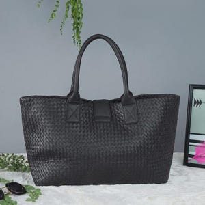 Sac fourre-tout en cuir tissé | Grand sac de tous les jours pour femme | Porte-monnaie en cuir tressé fait main | Sac à bandoulière décontracté