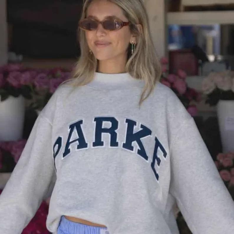 PARKE Varsity Sweatshirt | Grey and White Crewneck | Unisex Mockneck Sweatshirt